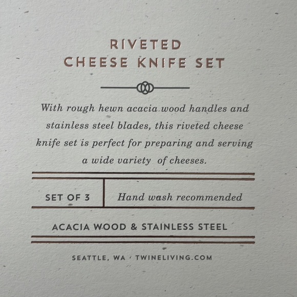 Twine Living Co. Kitchen Riveted Cheese Knife Set Of 3 Three Wood